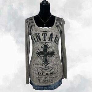Vocal Gray Y2k Vintage Grunge Graphic Motorcycle 100% Cotton Long Sleeve Top